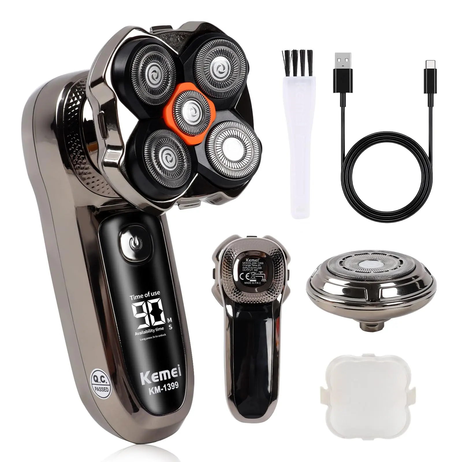 Electric Head Shaver & Face Beard Trimmer for Bald Men with Rotary Blades