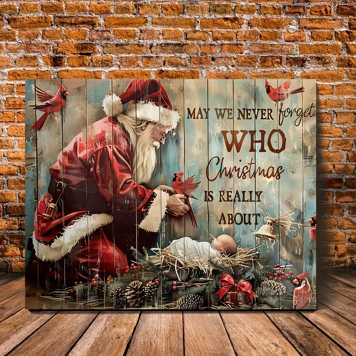 1pc Rustic Wooden Merry Christmas Sign with 3D Santa Claus, Birds - Farmhouse Style Decoration, 12x16in No-Frame Festive Wall Decor for Home, Living Room, Cafe