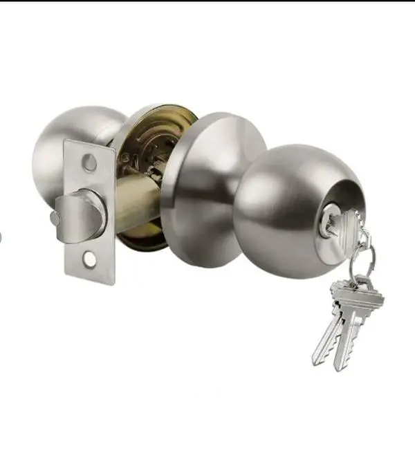 Keyed Entry Door Knob with Lock, Heavy Duty Interior and Exterior Door Lock, Standard Ball, Satin Nickel