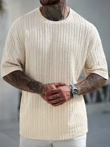 Men's Trendy Streetwear Casual Short Sleeve T-Shirt, Round Neck Design, Letter Print, Fashion Knit Fabric, Comfortable and Stylish, Perfect for Daily Wear, Top