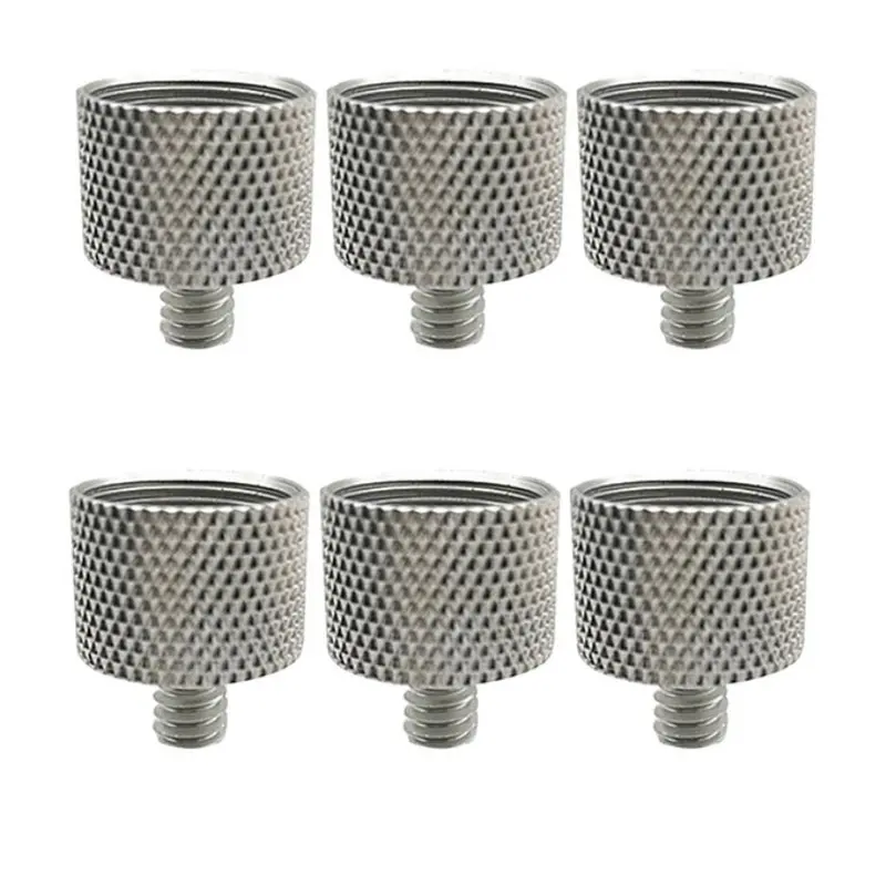 6-Pack Knurled Metal Microphone Stand Screw Adapters, Sturdy 5/8-Inch Male to 1/4-Inch Female Thread Converter for European Mic Clamp Accessories
