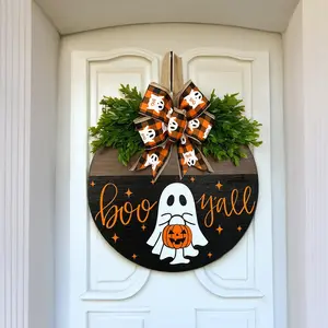 1pc Spooky White Ghost Pumpkin BOO Door Hanging Sign - Festive Halloween Welcome Decoration for Living Room, Bathroom, Bar, Cafe, Garden, Office, and Auditorium - Perfect Housewarming Gift for Creating a Spooky Atmosphere