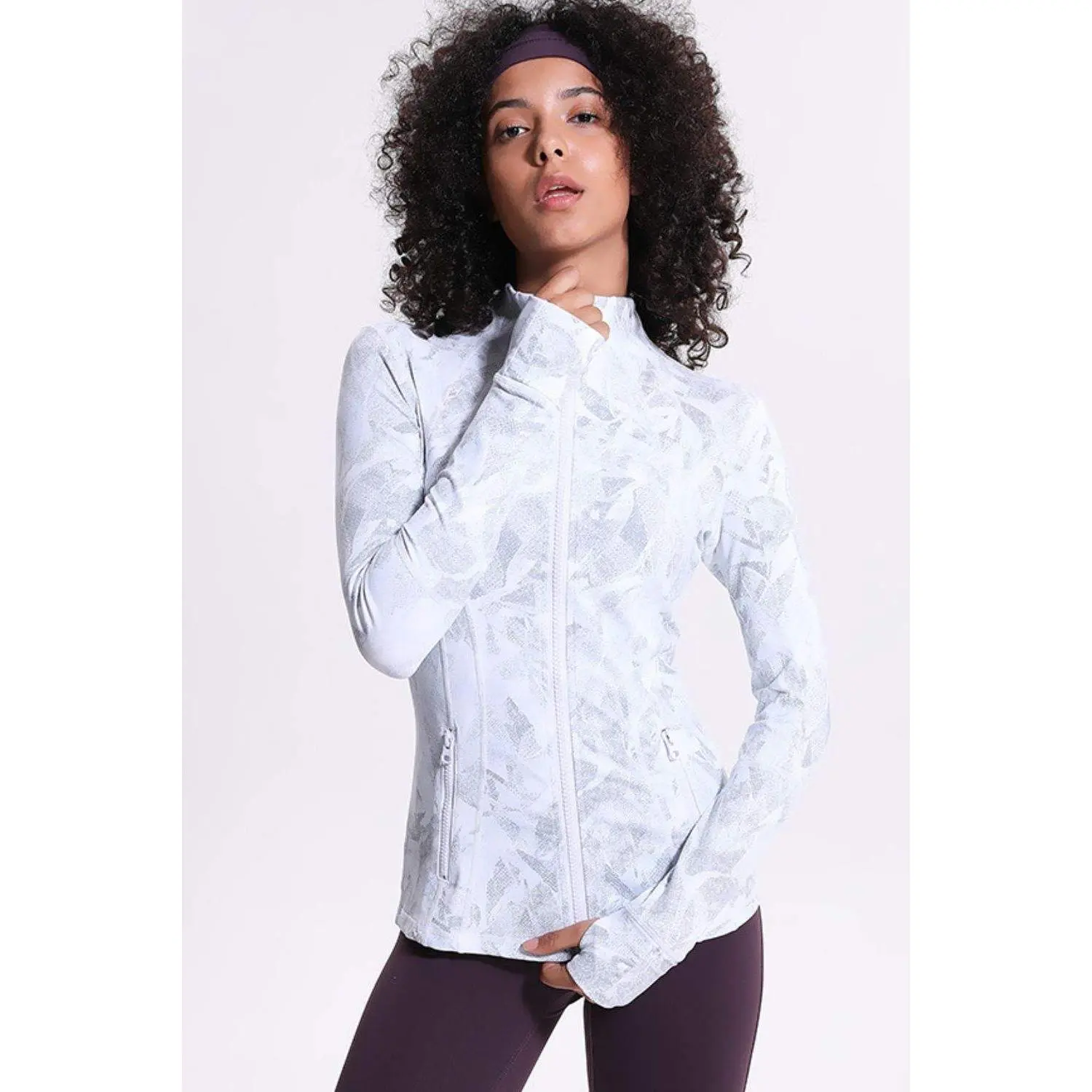 Printed Zip Up Thumbhole Sleeve Sports Jacket