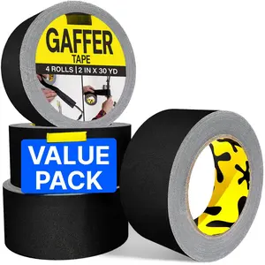 Black Gaffers Tape 4 Pack - 2 inch x 30 Yards - Non-Reflective, Easy , , No , Gaff Tape for Electrical Cords, Photography, Stage Setup - Multipurpose