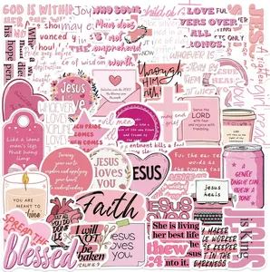 50Pcs Bible Verse Stickers Pink Christian Decals Motivational Sticker Pack, Positive Journal Encouraging Quotes for Kids, Teachers, Classroom, Waterproof Scrapbook Supplies (Pink)