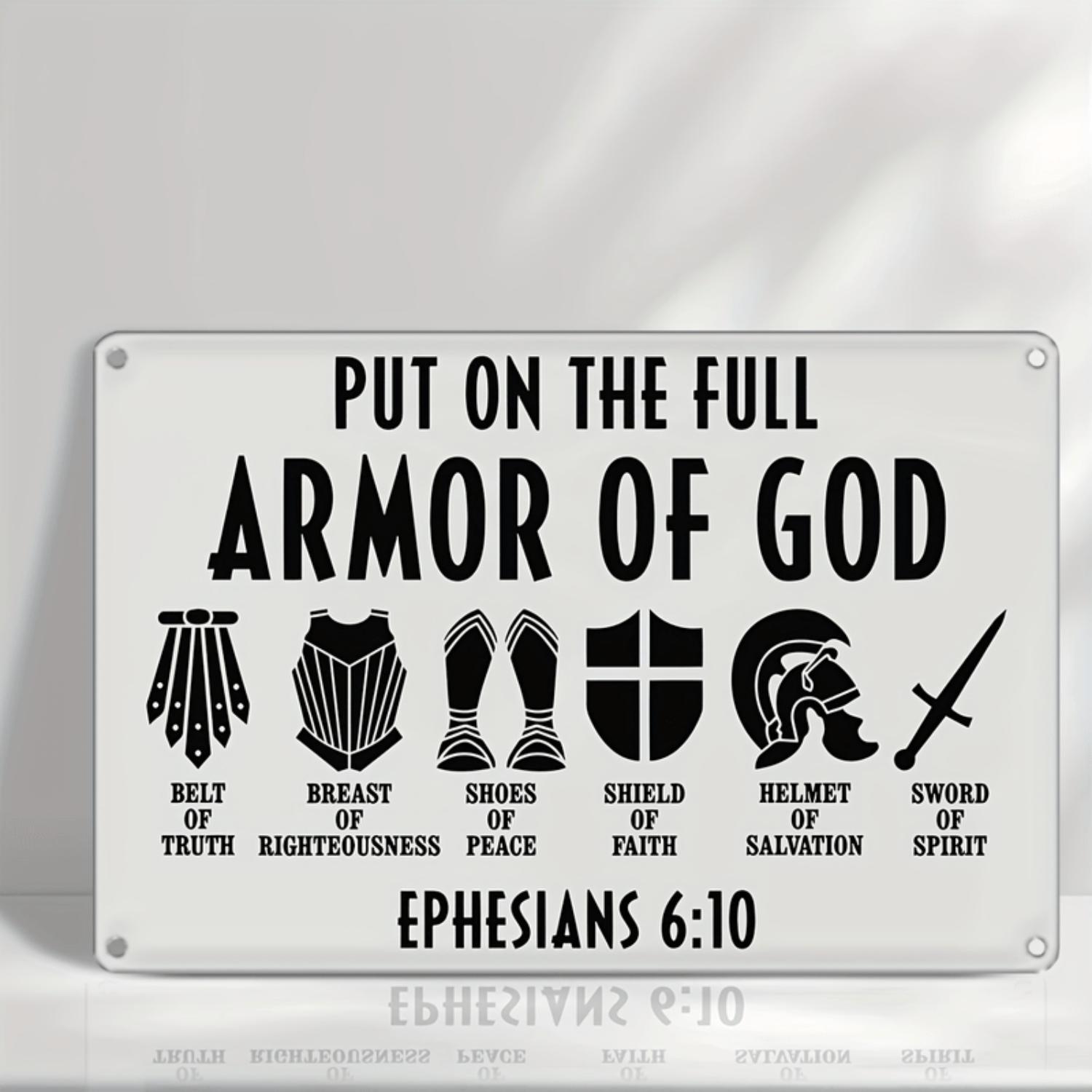Put On The Full Armor of God" - Inspirational Bible Verse Wall Art, Christian Decor for Men, Religious Gift Idea, Perfect for Bedroom & Home Decoration, 12"x8", Iron Construction, Jesus Art Decor, Room Decor