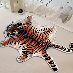 Modern Minimalist Tiger Tail Faux Wool Rug, Warm and Durable, Soft and Skin-Friendly, Deep Embossed Design for Bedroom Decor, Tiger Pattern Rug