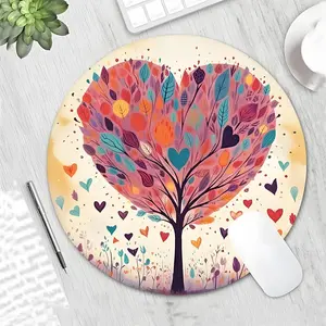 Dream Life Tree Round Gaming Mouse Pad with Heart and Tree Pattern,Beautiful desktop decoration protective pad, rubber anti-slip lockedge work pad, washable small size,  suitable for notebook computers, desktop computer games, work, and home.A good gift