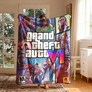 Gta6 Game Theme Flannel Blanket Throw, Large Size, Soft Lightweight Warm, Perfect for Bed Sofa Office Camping Travel, Christmas Winter Gift