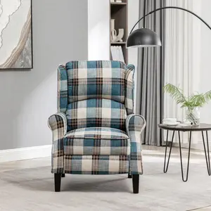 Vintage Armchair Sofa Comfortable Upholstered leisure chair / Recliner Chair for Living Room(Blue Check)-W1422P164031