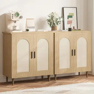 2pcs Rattan Buffet Cabinet with Storage, Single Door Accent Console Table for Entryway, Dining Room & Kitchen, Compact Sideboard with Adjustable Shelves, 35.2" Small Storage Cabinets