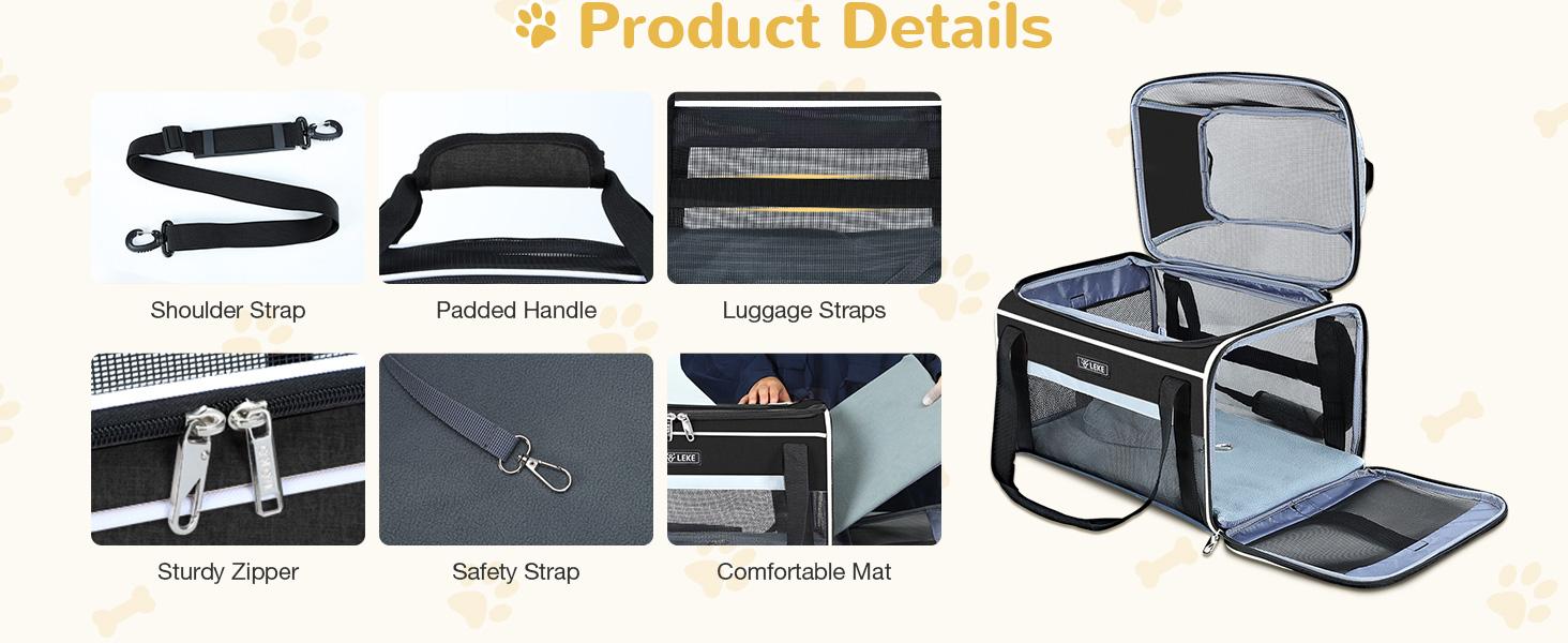 Lekereise Top-Expandable Pet Carrier 18x13x9.5 Inch Southwest Frontier Airline Approved Soft Sided Underseat to 15lbs Travel Carriers for Small Cats Dogs with Locking Safety Zippers Anti-Scratch Mesh