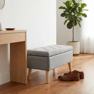 32" Wide Square Upholstered Storage Ottoman Bench with Built-in Tray, Footrest & End-of-Bed Furniture, Modern Stitched Design for Living Room, Bedroom Relaxing & Seating Needs