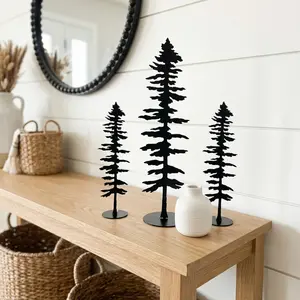Set of 3 Metal Pine Tree Decor, Iron Forest Tree Table Art, Modern Minimalist Tree Sculpture, Nature Inspired Home Accent, Rustic Bookshelf Decor