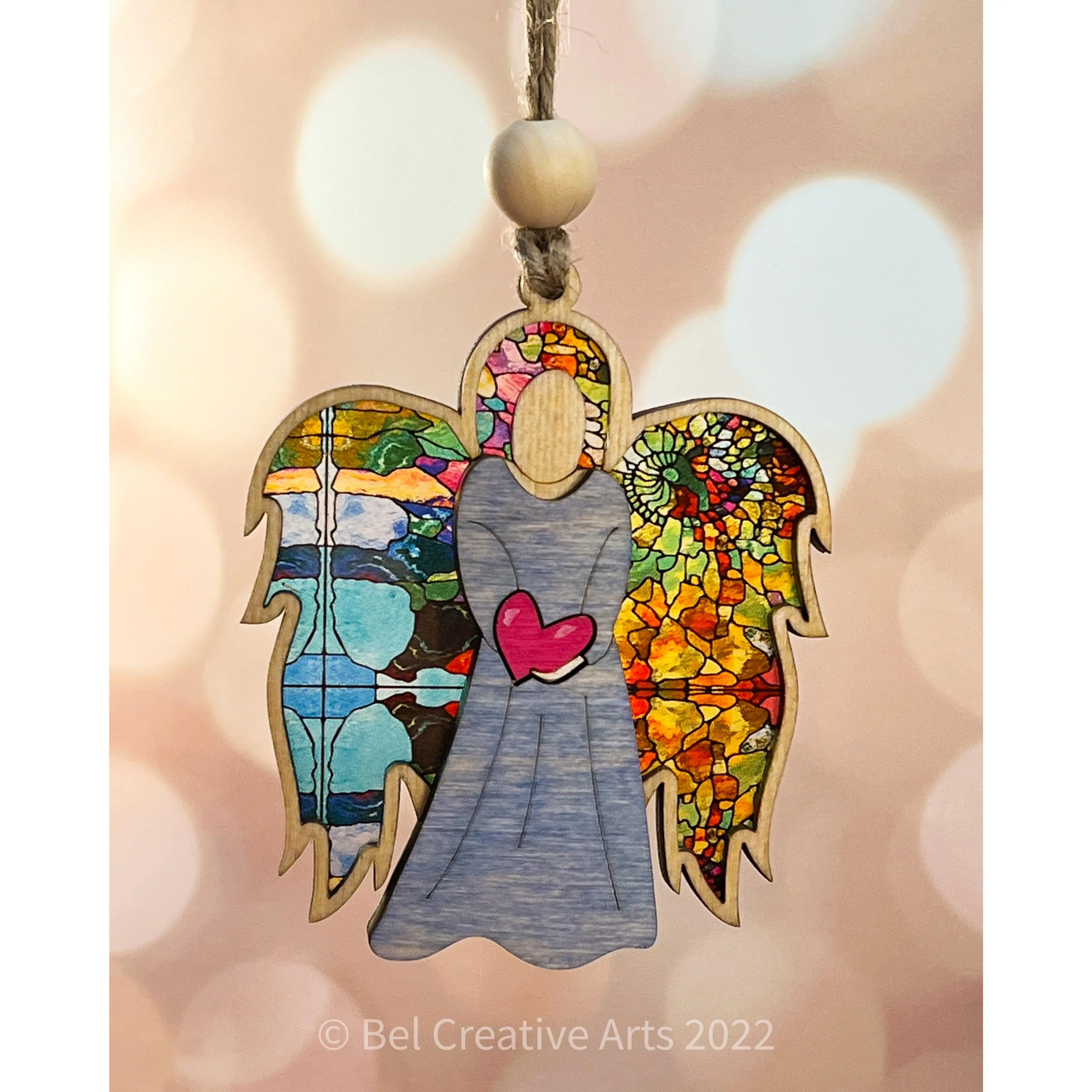 Angel with Love Heart Wooden Christmas Ornament