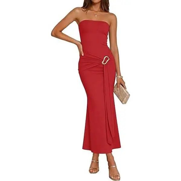 ZESICA Women's 2026 Summer Strapless Bodycon Maxi Dress Tube Elegant Beach Vacation Wedding Guest Cocktail Party Long Dresses