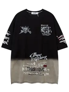 Men's Ombre Letter Print Short Sleeve T-shirt, Loose Casual Fashion Round Neck Tee for Summer, Men's Top for Daily Wear, Casual Streetwear Top