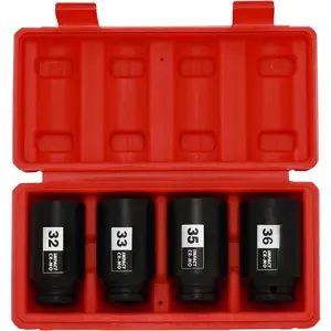 1/2'' Drive Deep Spindle Axle Nut  Socket Set, 6 Point, CR-MO,32,33,35,36mm, 4 count 1/2-Inch  Socket Set, Heavy Duty Use In Removing And Installing Axle Nuts