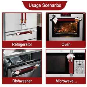 Christmas Decorations Indoor Set of 6, Santa Claus Snowman Refrigerator Door Handle Covers, Festive Kitchen Appliance Handles