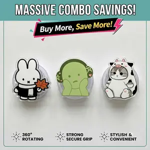 [Best Value Bundle] Kawaii Character Phone Grip - Adorable Miffy, Smiskii and Cosplay Cat Design Holder - Phone Stand Stand For Daily Use