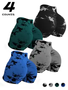 Women's High Waist Seamless Gym Shorts, Tie Dye Side Slit Design, Spring Summer Outdoor Sports Clothing, Slim Comfort Fit