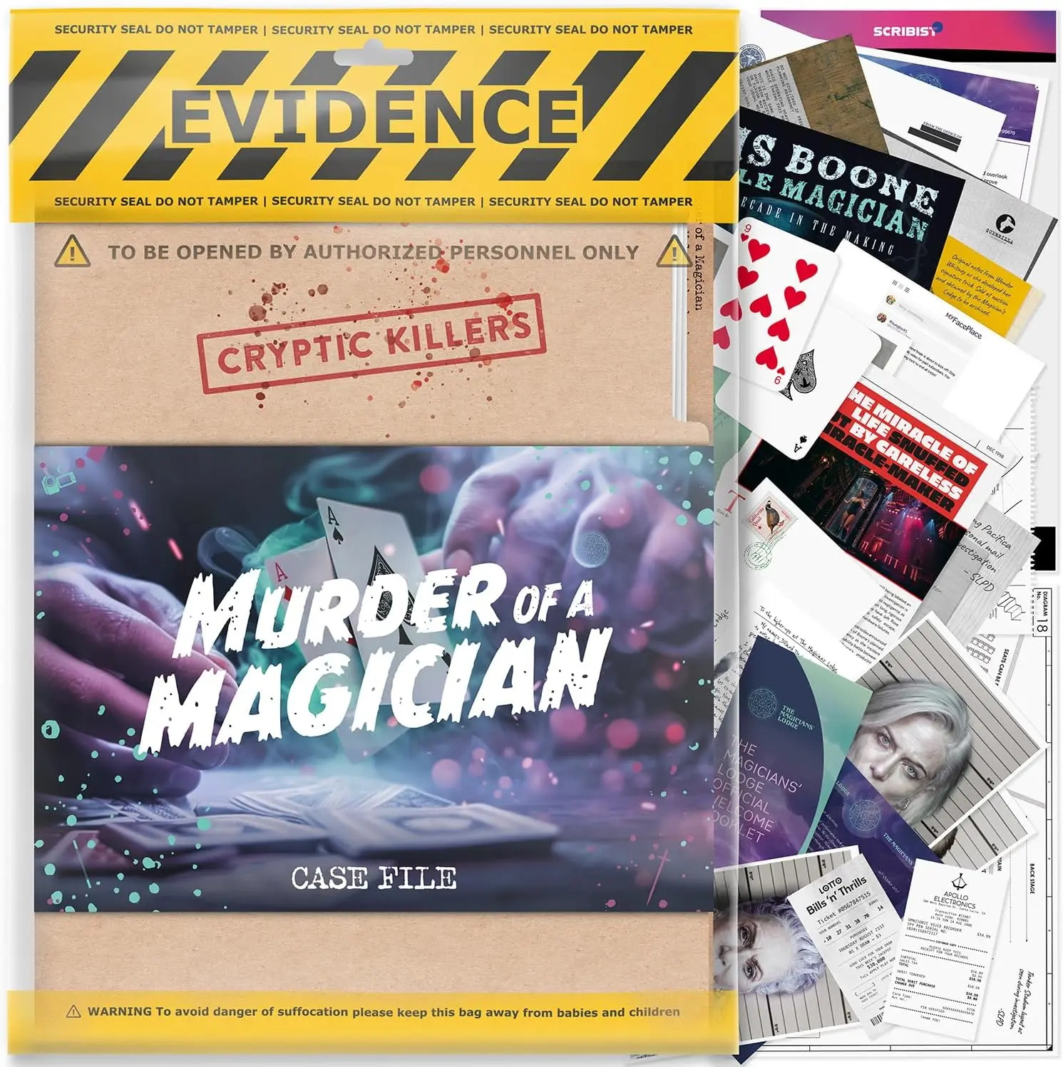 Cryptic Killers True Crime Board Game - Murder of a Magician Cold Case File Investigation, Evidence Pack, Digital Inbox - For Individuals, Party Groups