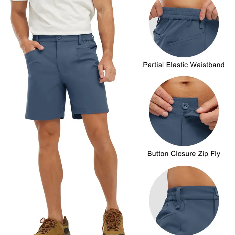 【CLEARANCE】GOPUNE Men's Golf Shorts 7 Inch Dry Fit Lightweight Stretch Casual Flat Front Dress Work Shorts with Elastic Waist Golf Black Shorts Quick-Dry Pants #dealsforyoudays