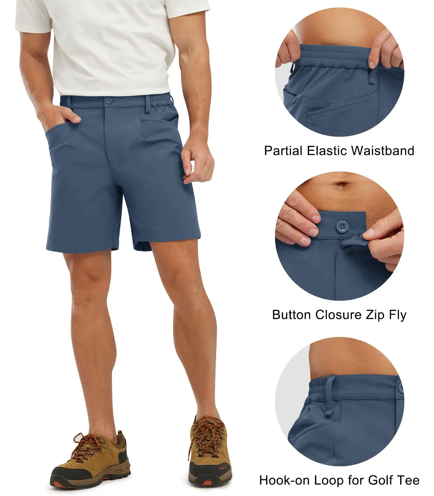 GOPUNE Men's Golf Shorts 7 Inch Dry Fit Lightweight Stretch Casual Flat Front Dress Work Shorts with Elastic Waist Golf Black Shorts Quick-Dry Pant