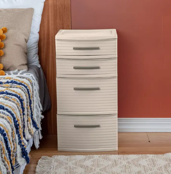 4 Drawer Storage Tower Organizer, Plastic Drawer Unit for Bedroom, Bathroom, Closet, Dorm & Small Space Organization