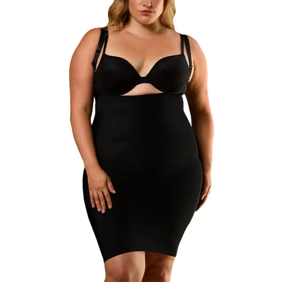 INSTANT FIGURE Underbust Plus Size Tank Slip Dress WDS40151C – Adjustable Strap Compression Shapewear for Women, Seamless Underbust Tank Dress for Tummy, Waist & Back Slimming, 4-Way Stretch Nylon Spandex Underdress Slip, Made in USA