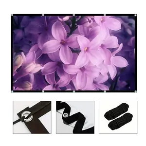 16: 9 household portable foldable white projection screens, 60-72-84-100-120-150 inch wall mounted foldable projection screens, suitable for cinemas, homes, offices, and entertainment venues, supporting double-sided projection (with ropes)