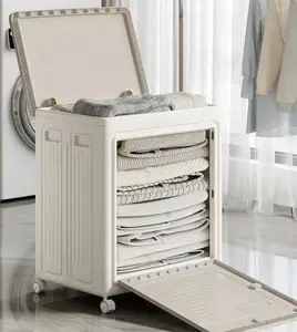 130L Rolling Foldable Storage Box with Lid, Collapsible Plastic Storage Container with Wheels, Portable Large Capacity Organizer for Clothes, Bedding