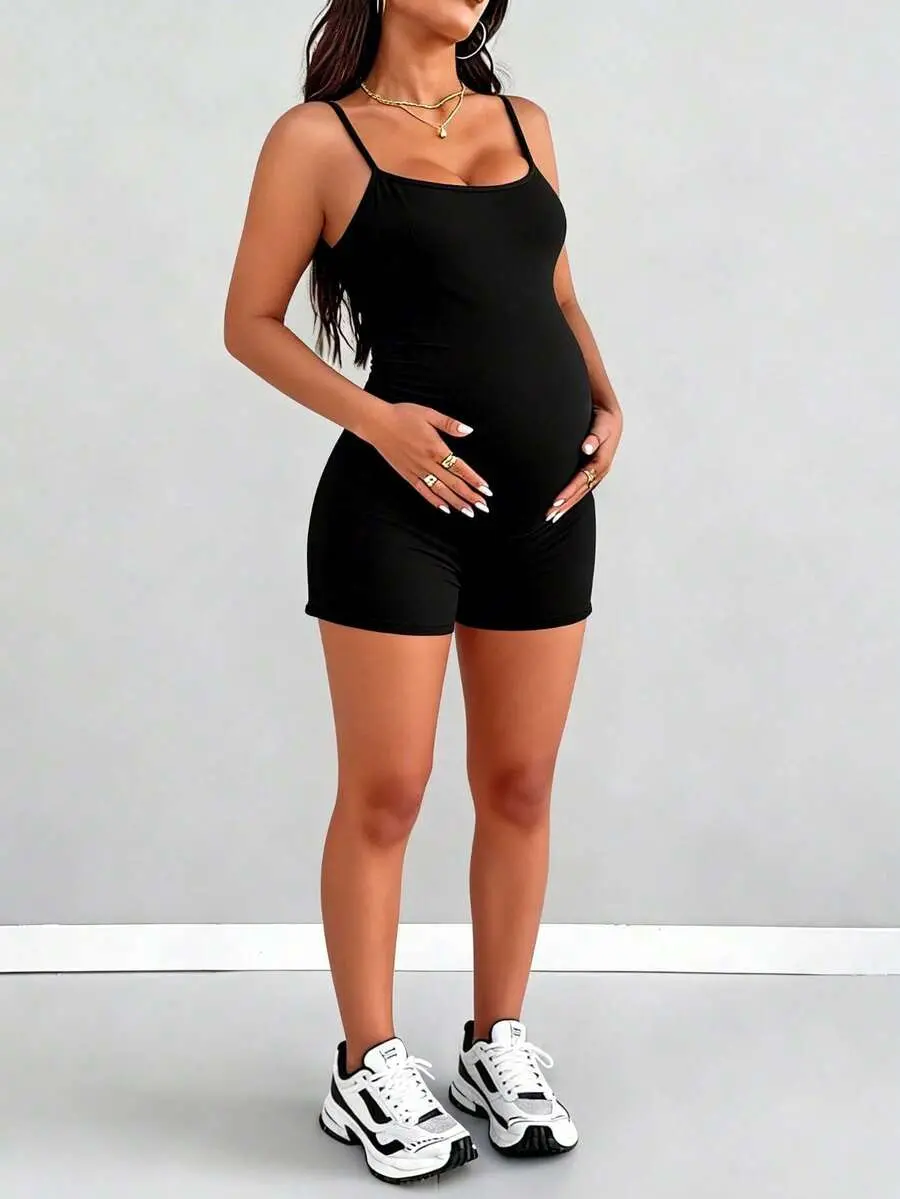 NOGN x Parara Maternity Jumpsuit, Tight Fit Casual All-Season Style, Inner Layer, Sporty Casual Style, Evening Date , Festival Outfits For Women Black Summer