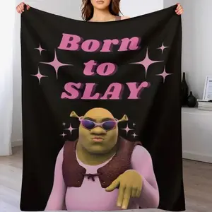 Lightweight Funny Shrek Tapestry Born to Slay Wall Art Flannel Blanket, Cozy Plush Blanket for Sofa Bed Beach Picnic Camping Travel, Perfect for Thanksgiving Birthday Christmas Gifts
