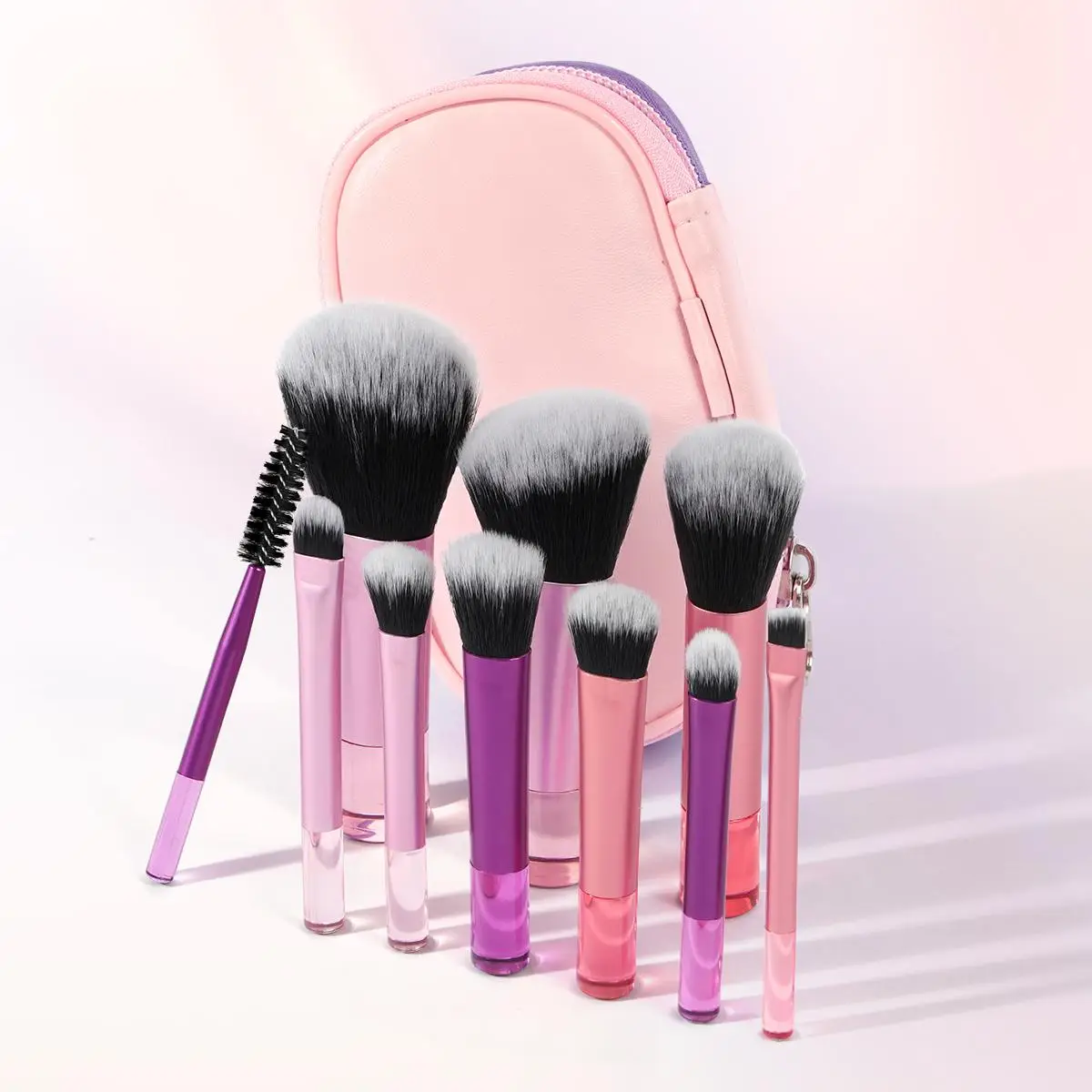 MAANGE Portable Travel Makeup Brush Set with Storage Bag, 10pcs Soft Bristle Makeup Brush & 1 Count Storage Box, Professional Makeup Tools for Women,