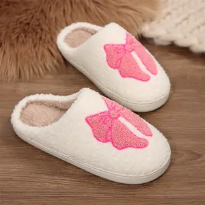 Fuzzy Cute Bow Slippers for Women Winter Warm Cozy House Slippers Shoes Fleece Plush Indoor Indoor Outdoor Mini Snow Boots