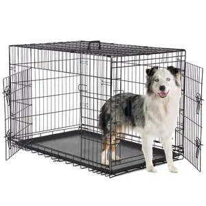 Dog Crate with Double Doors - 42 Inch Extra Large Foldable Metal Pet Cage, Portable Kennel with Divider Panel & Removable Tray for Medium/Large Dogs - Indoor & Outdoor Use