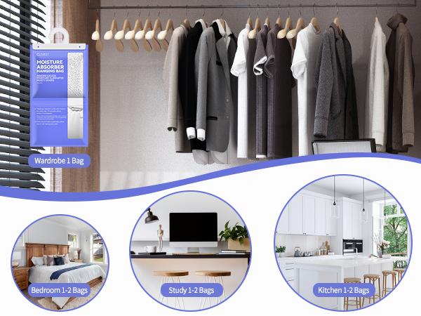 Clevast Hanging Moisture Absorber Boxes, 6x430g, Moisture Absorber Packets,  Dehumidifier Box or Bag for Closet, Unscented Hanging Humidity Absorber in Wardrobes, Bedrooms, Bathrooms, RV