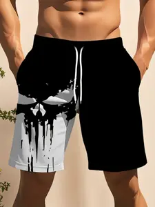 Men's Summer Shorts, Quick-Dry Elastic Polyester, Cool Geometric Print, Drawstring Waist, Loose-Fitting, Casual Sporty Style, Loose Sports Shorts