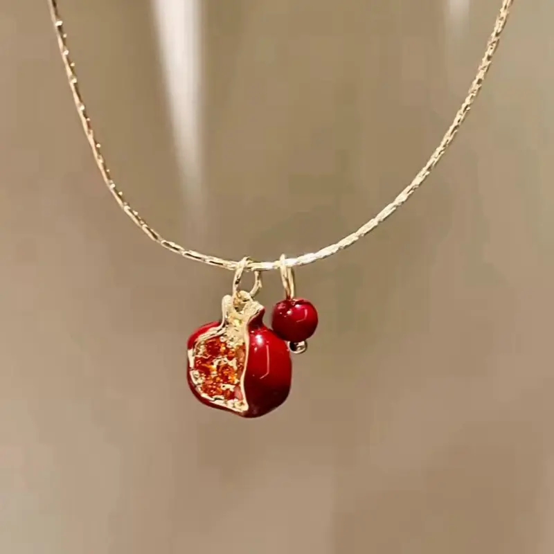 Pomegranate Pendant Necklace for Women Gold Color