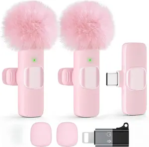 Pink Clip-On Mic – 65ft Range,One Set Two Mics, Clear Sound for TikTok & Live