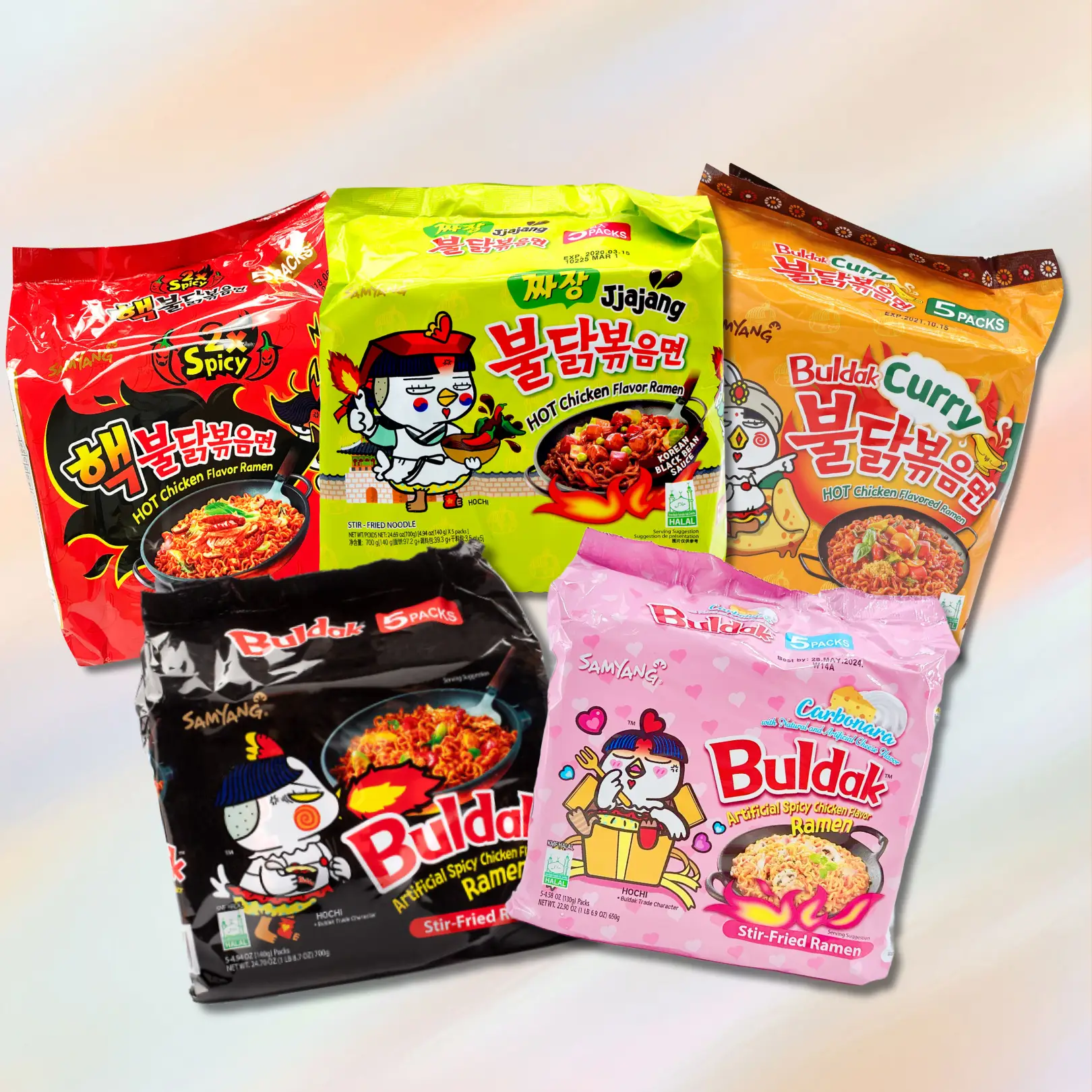Samyang Buldak Ramen 5pk (Assorted Flavors) - Carbonara/Hot Chicken/Cheese/Curry/Jjajang /2x Spicy- Korean Instant Noodle