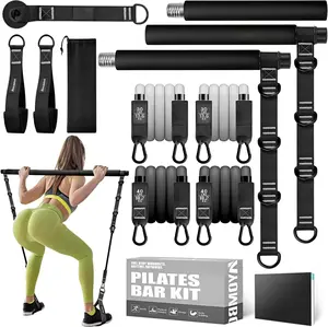 Pilates Bar Kit with Resistance Bands, Pilates Workout Equipment for , , , Arm, Squats Exercise Equipment for Home Workouts, Adjustable 3-Section Pilates Bar Kit for Women & Men
