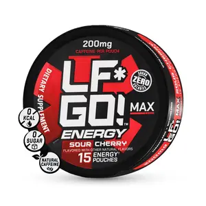 LF*GO! Energy Pouches | Caffeine Pouches | 6 Essential Vitamins and Minerals | Sour Cherry | 200 mg Natural Caffeine | 0 Calories | 0 Sugar | 15 Pouches Per Can | 1 Can