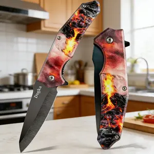 Volcano Pattern Folding Kitchen Knife Premium Compact Kitchen Utility Knife with Volcano Print | Ideal for Home Cooking & Gifting Folding Kitchen Knife Fruit Prep Knife Portable Cooking Knife nife