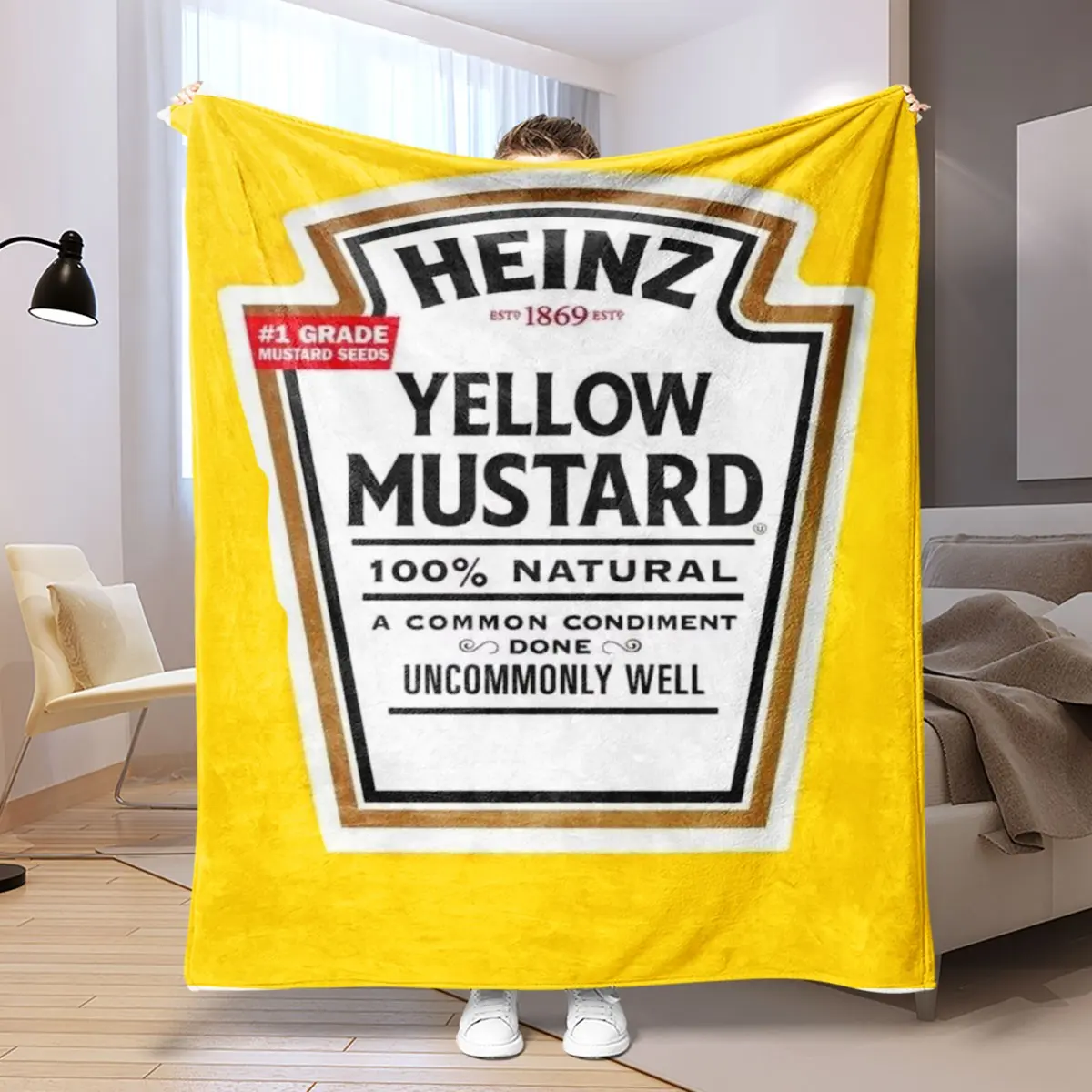 Heinz Mustard Creative Blanket, Ultra-Soft Flannel Material, Warm Skin-Friendly, Perfect for Home Leisure, Dorm Decor, Funny Gift