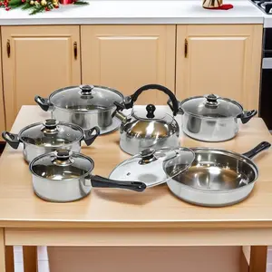 Stainless Steel Cookware Set, 6 Counts/set Including Boiling Pot, Handle Pot, Soup Pot, Frying Pan, Kettle, Professional Cooking Kitchenware Set