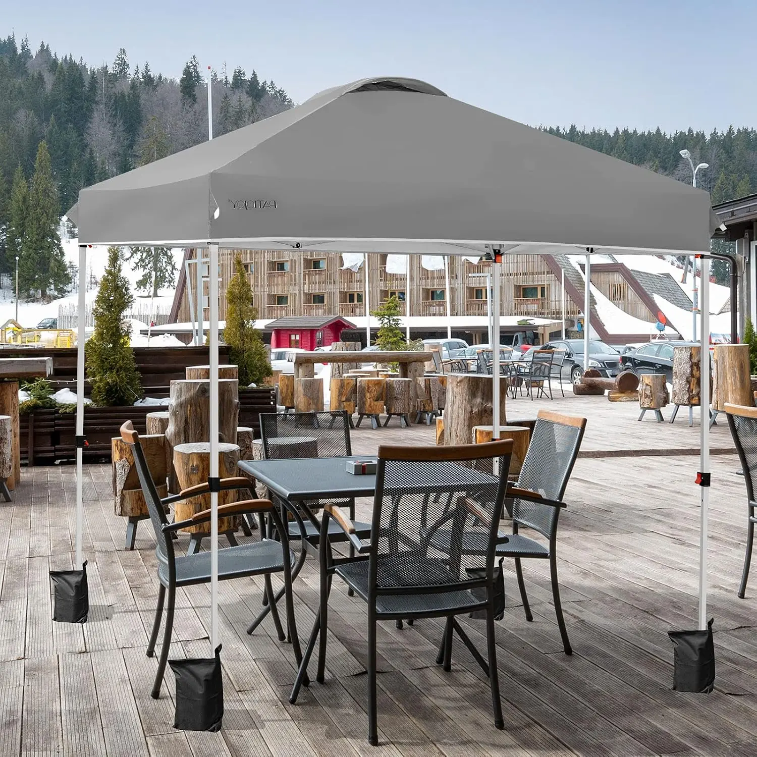 Vallmore 6.6x6.6 Ft Commercial Camping Canopy, 3-Height Adjust, Air Vent, PU Oxford Fabric, 8 Stakes + 4 Ropes + 4 Weight Bags + Wheeled Roller Bag