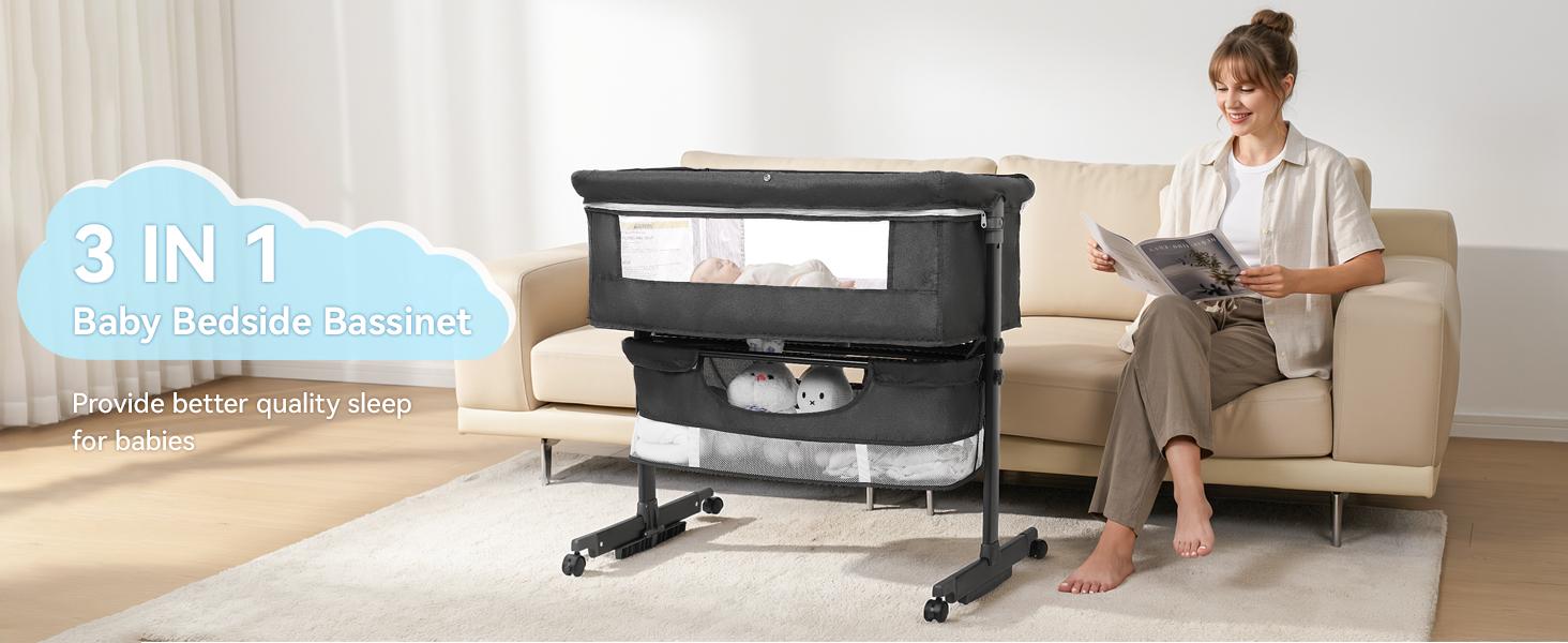 Baby Bassinet, Baby Basinet Bedside Sleeper, Easy to Fold Portable Crib Side Bassinet new Style Girl/boy bassinets