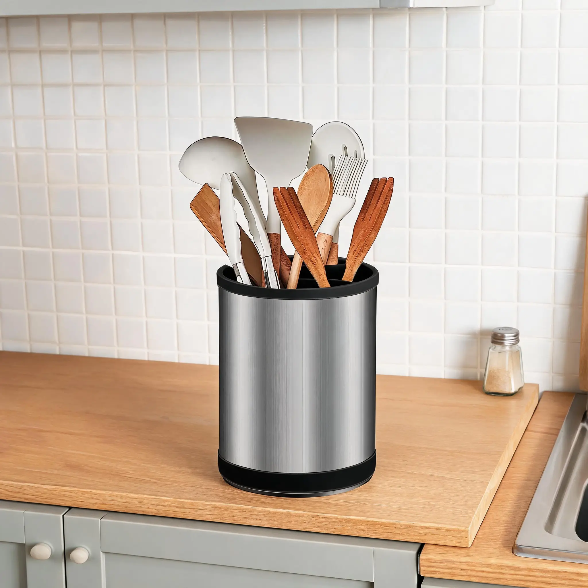 Stainless Steel Rotating Cutlery Rack, Long-Lasting Wearproof Kitchen Storage Container for Spoons and Chopsticks